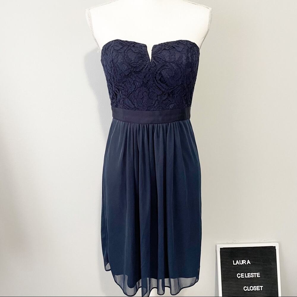 Adrianna Papell strapless navy cocktail dress 4 evening guest wedding